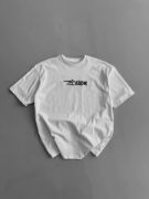 Baskılı Oversize Bisiklet Yaka T-shirt - Beyaz resmi